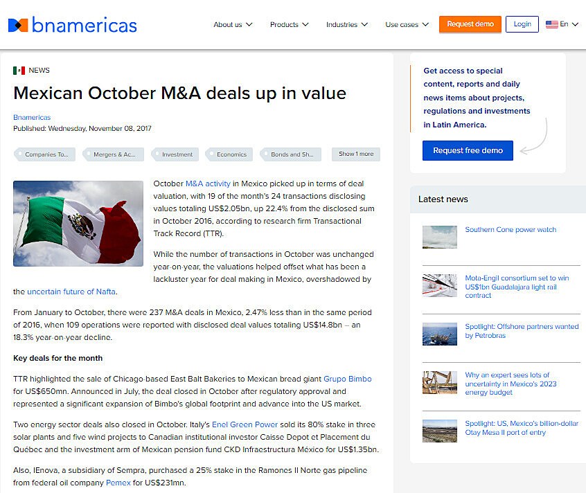 Mexican October M&A deals up in value